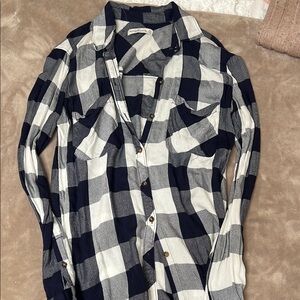 Men's Blue and White Checkered Shirt